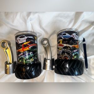 Monster Jam Trucks Souvenir Mug Collage Cup Tire Base Piston Handle Rod